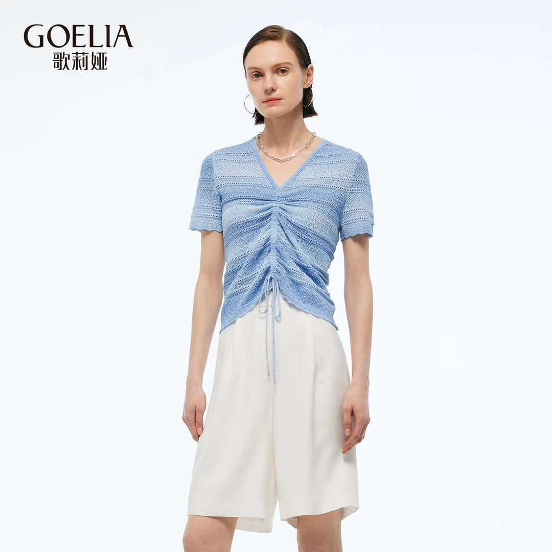 歌莉娅夏季新品渐变镂空抽绳套头衫1E6C5H140