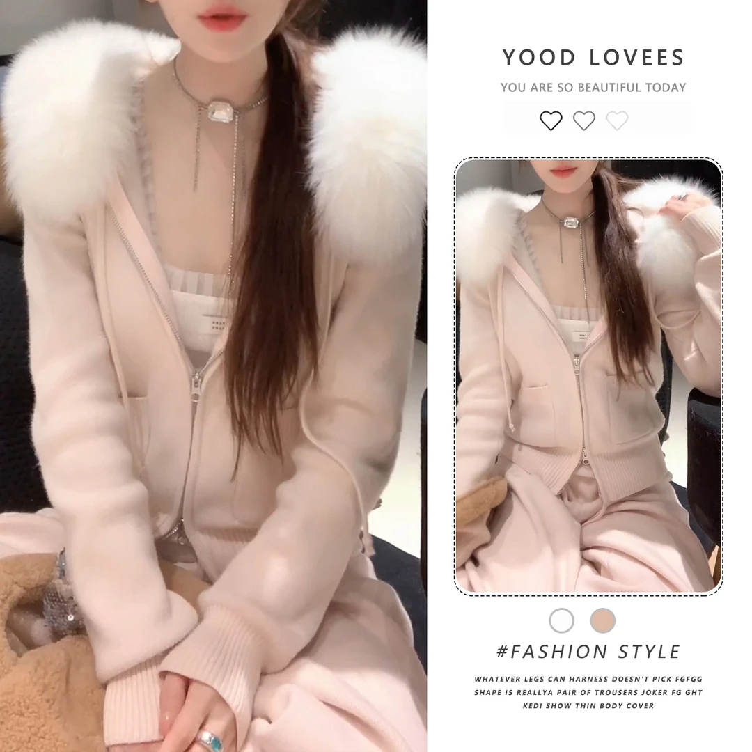 休闲连帽加绒卫衣外套女2025冬季新款时尚抽绳松紧腰阔腿裤两件套