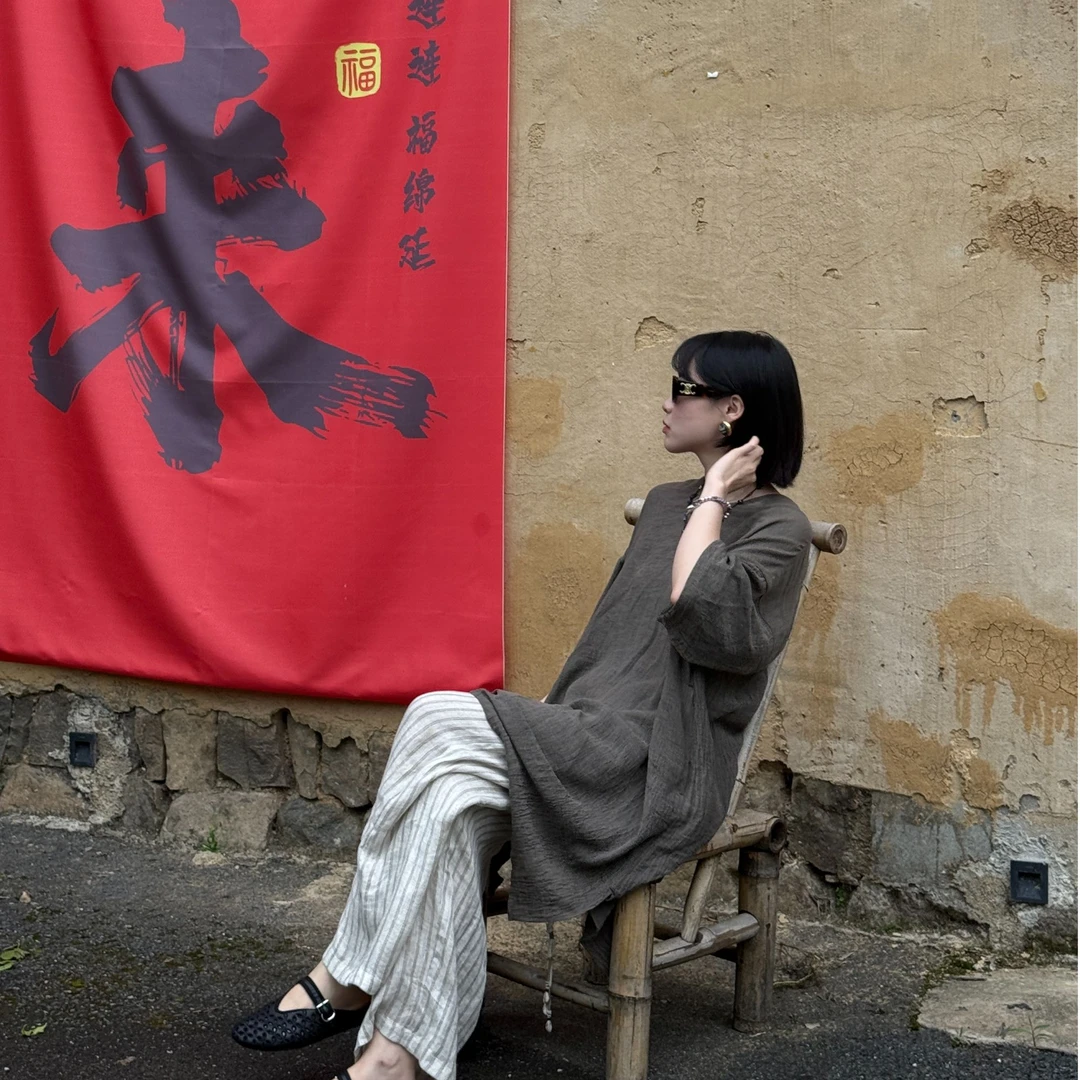 S.SHUi V领宽松舒适百搭长款T炒色特殊工艺裙