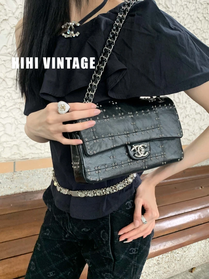 99新 Chanel/香奈儿  黑银飞行限定铆钉CF 中号8918872