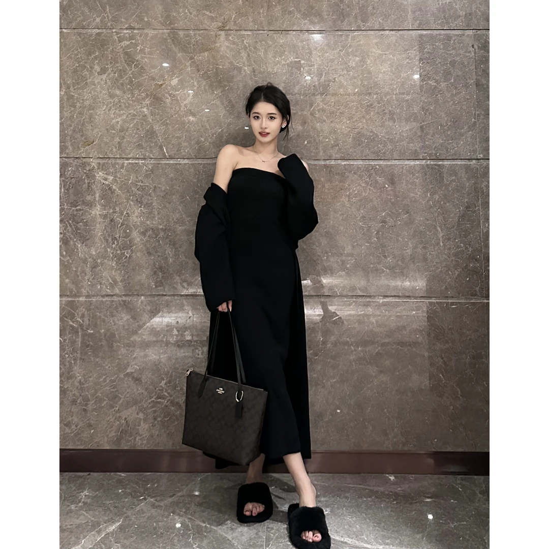 【氛围大女主】秋冬气质毛衣外套修身针织抹胸裙两件套