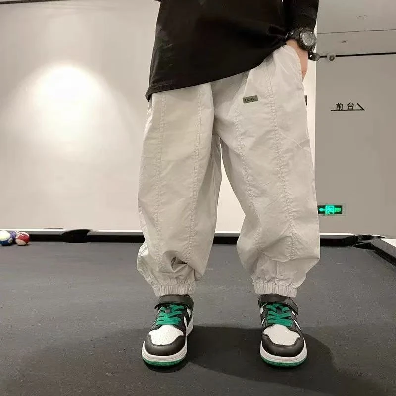 【锦纶速干】春夏薄款日系宽松贴标男童时尚港风柔软长裤儿童防蚊裤