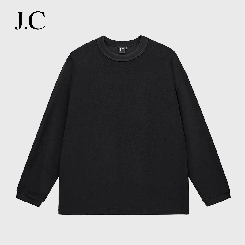 JC/简裁原创美式复古字母立体logo长袖T恤宽松基础百搭潮牌打底衫