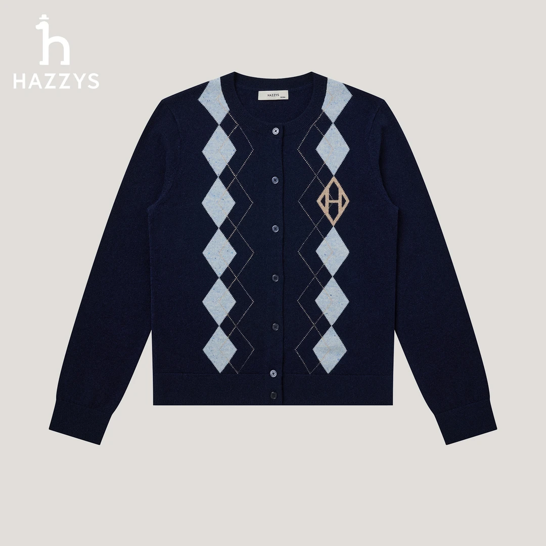 【商场同款】HAZZYS哈吉斯秋冬季女士羊毛针织开衫气质百搭休闲毛衣