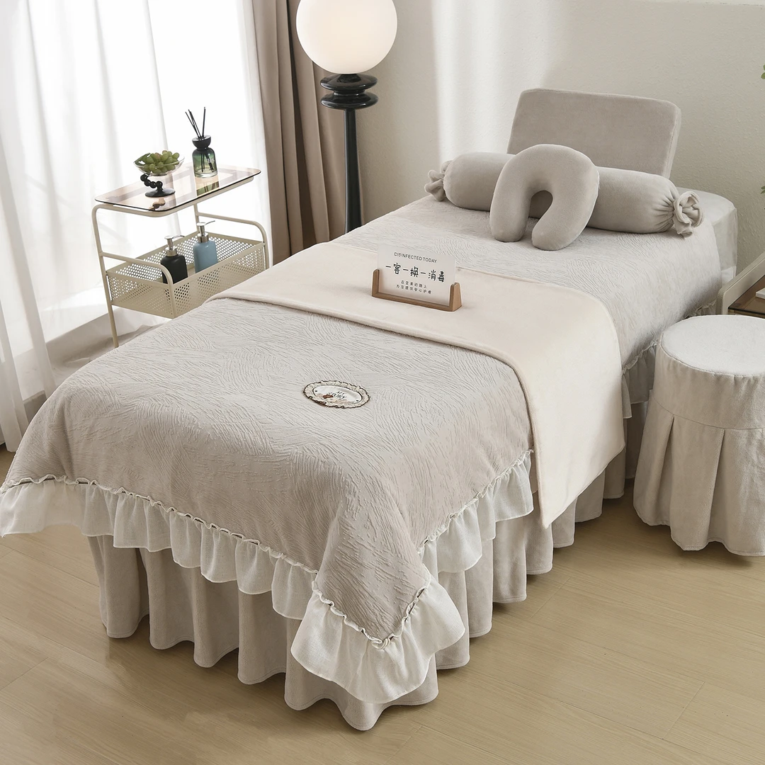 2025法式浮雕牛奶绒美容床罩四件套美容院推拿理疗头疗养生馆床单