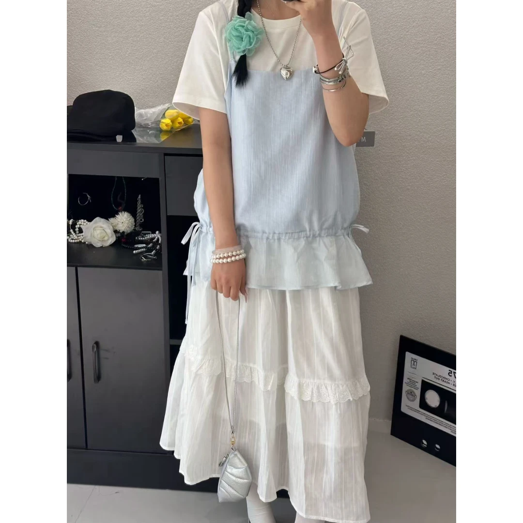 8妮妮家956韩系叠穿小吊带上衣短袖T恤显瘦两件套