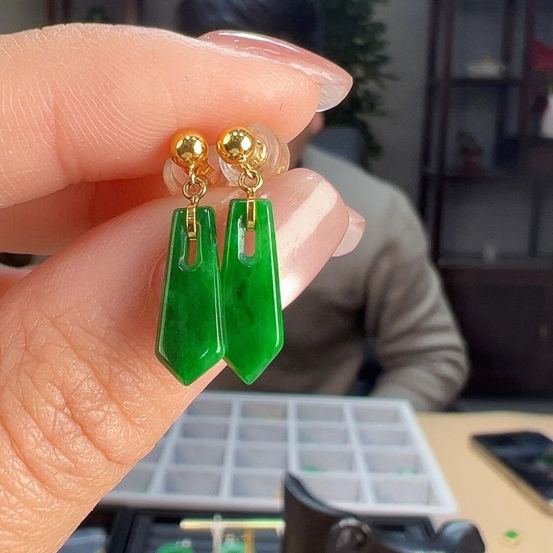 翡翠耳饰18K金镶嵌耳环40