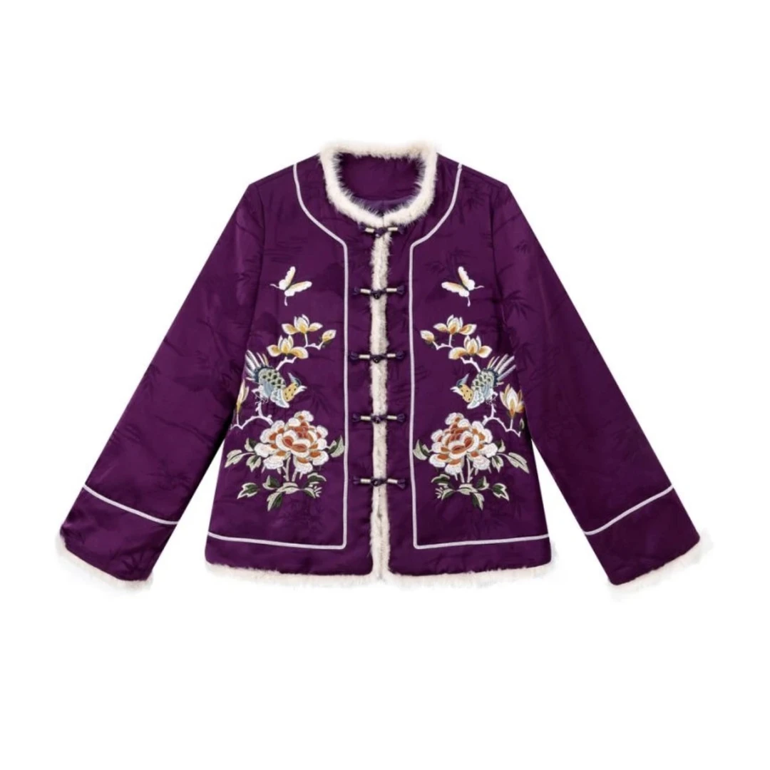 【烟雨万千】深圳原创高端新中式国风女装桑蚕丝水貂棉服90959