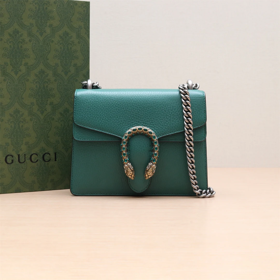 95新 GUCCI/古驰 【娇】酒神 Mini 20 钻扣 绿色 皮革C 769997