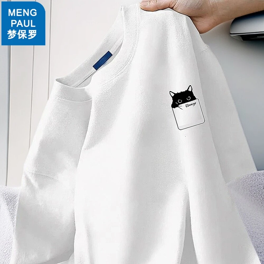 【源头厂家】夏季男士短袖t恤男白印花潮牌男装半袖圆领百搭上衣