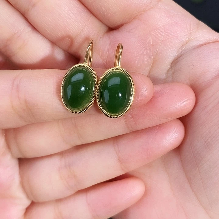 和田玉银S925镶嵌耳饰