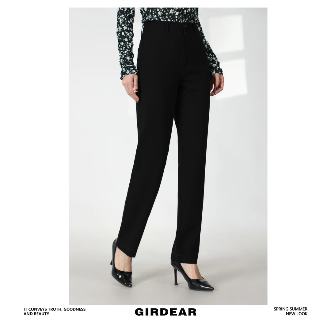 GIRDEAR/哥弟1192435 24K年百搭通勤显瘦高腰直筒烟管裤黑色