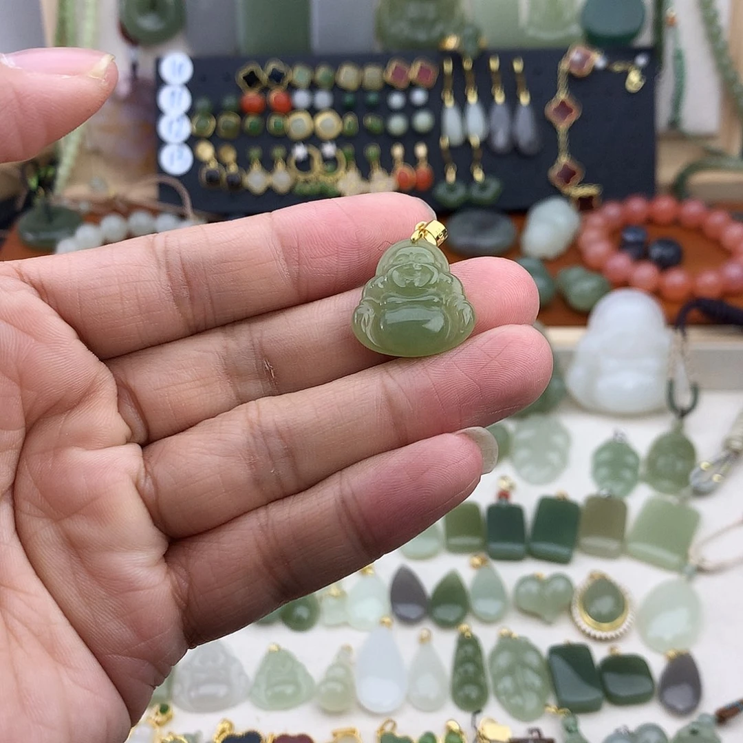 和田玉银S925镶嵌吊坠(不含链)