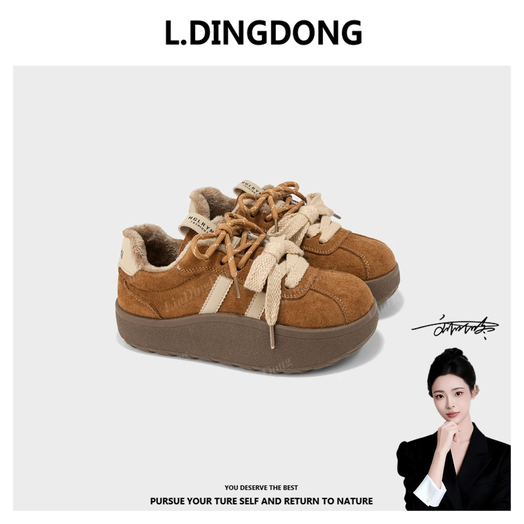 【刘叮咚女鞋】加绒德训鞋女款2025新款冬季时尚鞋子百搭女鞋厚底