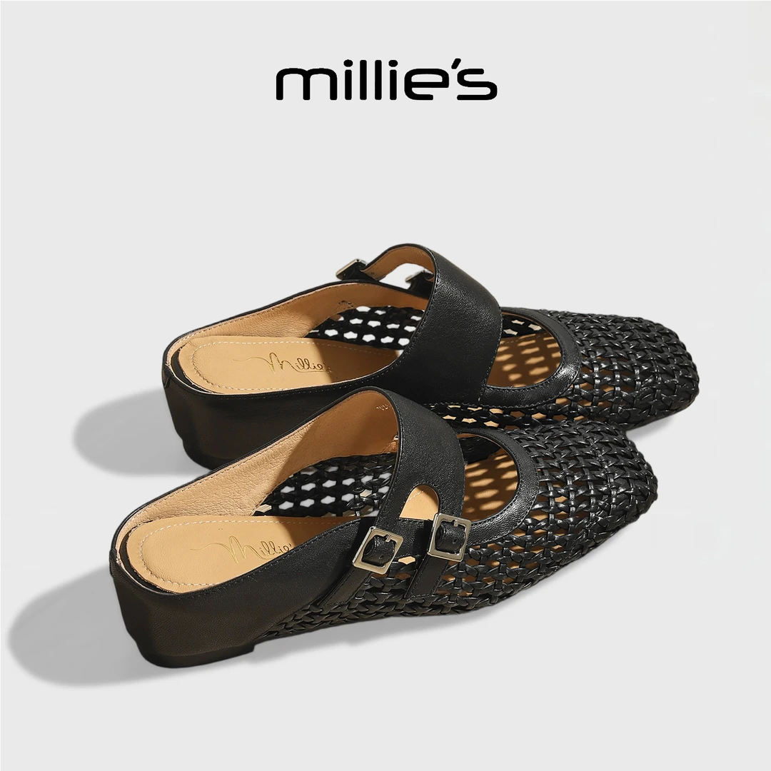 MILLIE'S/妙丽包头半拖鞋女夏季外穿镂空百搭凉拖懒人一脚蹬舒适