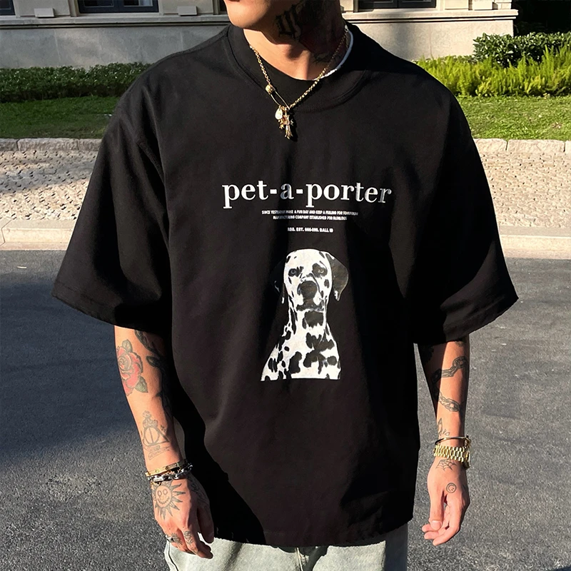 OXFREAK 「趣味斑点狗印花」320g纯棉重磅短袖T恤男宽松美式半袖