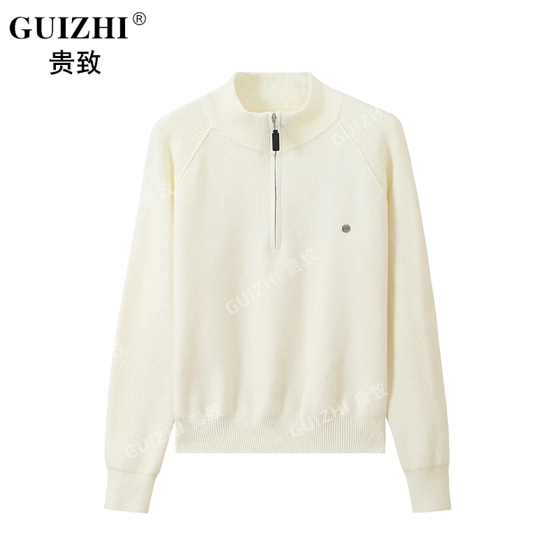 加厚半拉链设计半高领针织衫女慵懒气质洋气打底毛衣宽松外穿上衣