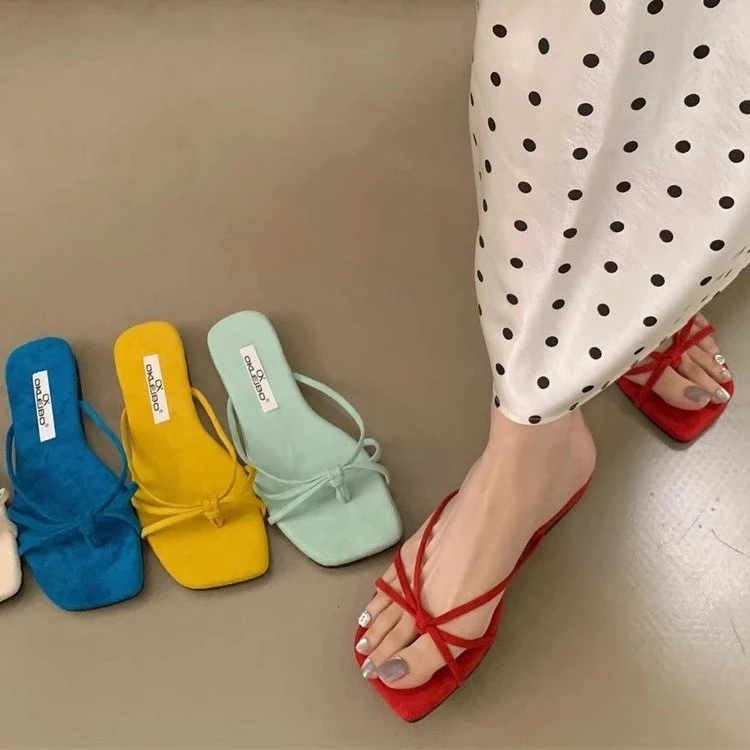 法式简约夹趾凉拖鞋女夏外穿2025年绒面温柔晚晚风沙滩细带人字拖