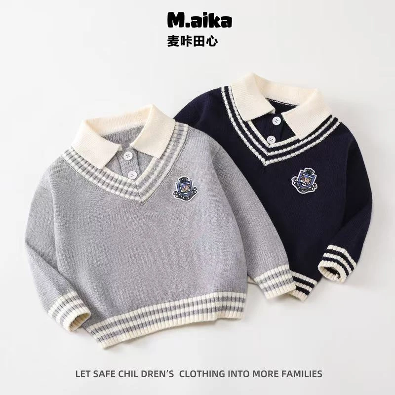 403男童加厚秋冬款假两件新款衬衫领帅气男孩百搭洋气毛衣潮