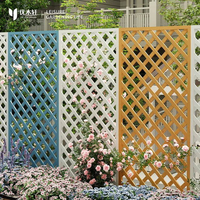户外白色防腐木露台栅栏庭院花园网格爬藤架阳台隔断楼顶护栏围栏