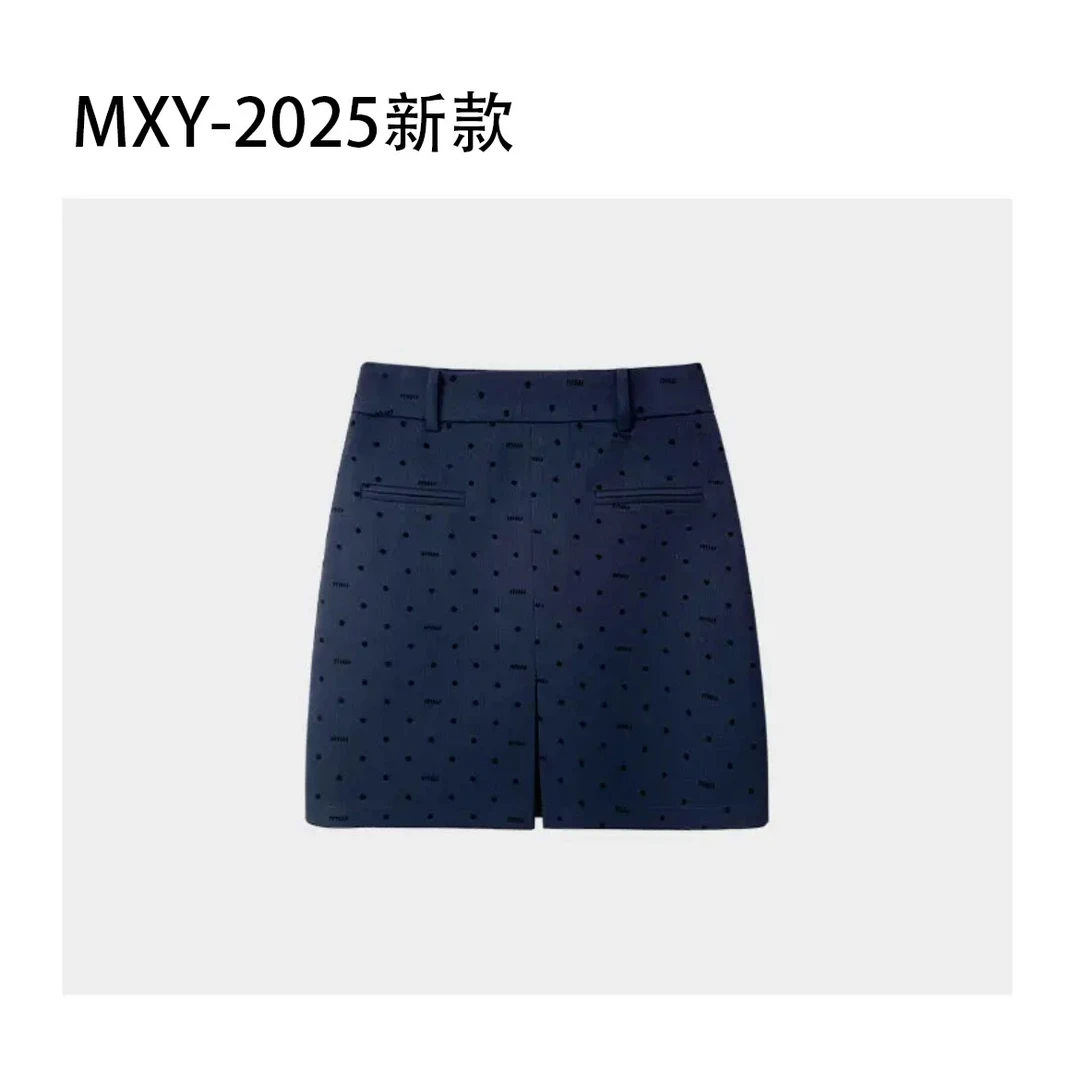 【1103】波点高腰半身裙优雅字母刺绣半裙春夏时尚半裙植绒女装蓝色