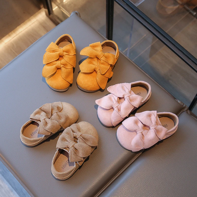 儿童纯色简约皮鞋2025年秋季女童蝴蝶结小女孩勃肯单鞋软底公主鞋