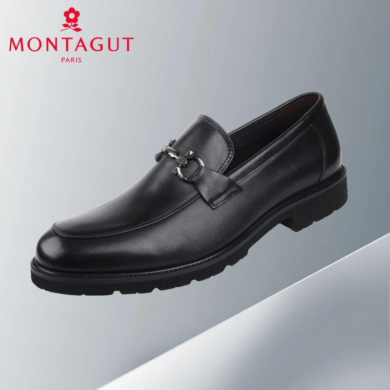 梦特娇男鞋2025春商务正装圆头软面牛皮扣式办公绅士皮鞋45 46 47