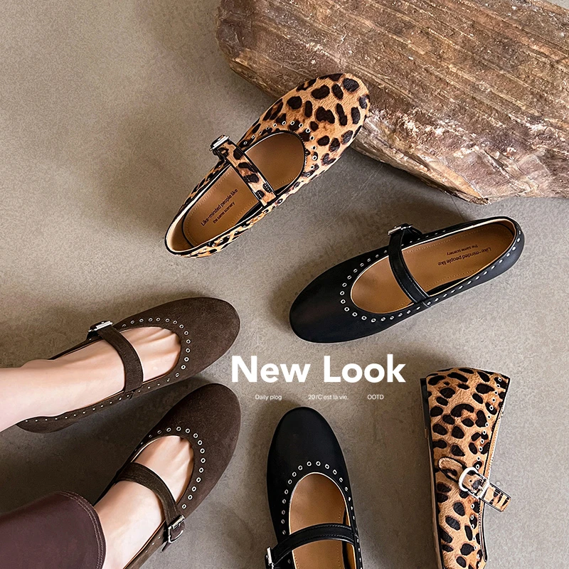 【马毛】内增高3CM/一字带浅口低跟玛丽珍鞋春季复古圆头时尚平底鞋