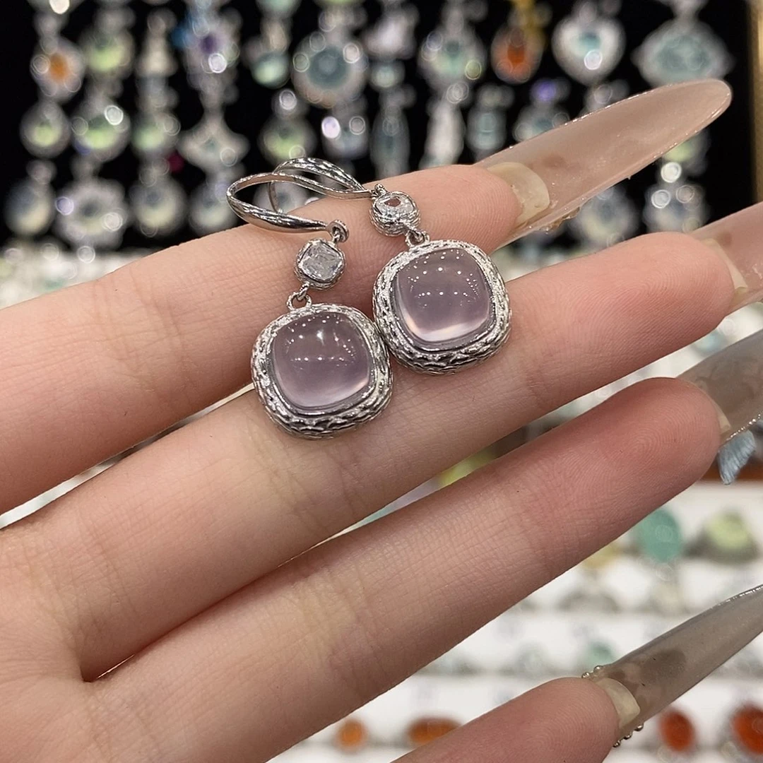 萤石耳钉银S925镶嵌