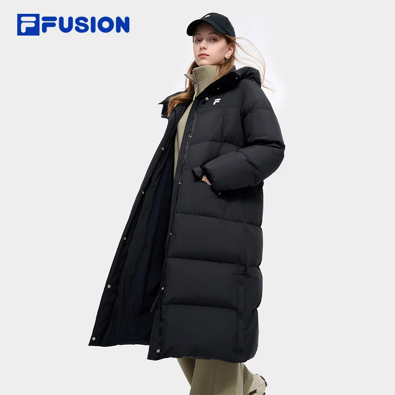 Fila斐乐潮牌好羽绒保暖冬季女装三防面料长款连帽羽休闲时尚绒服