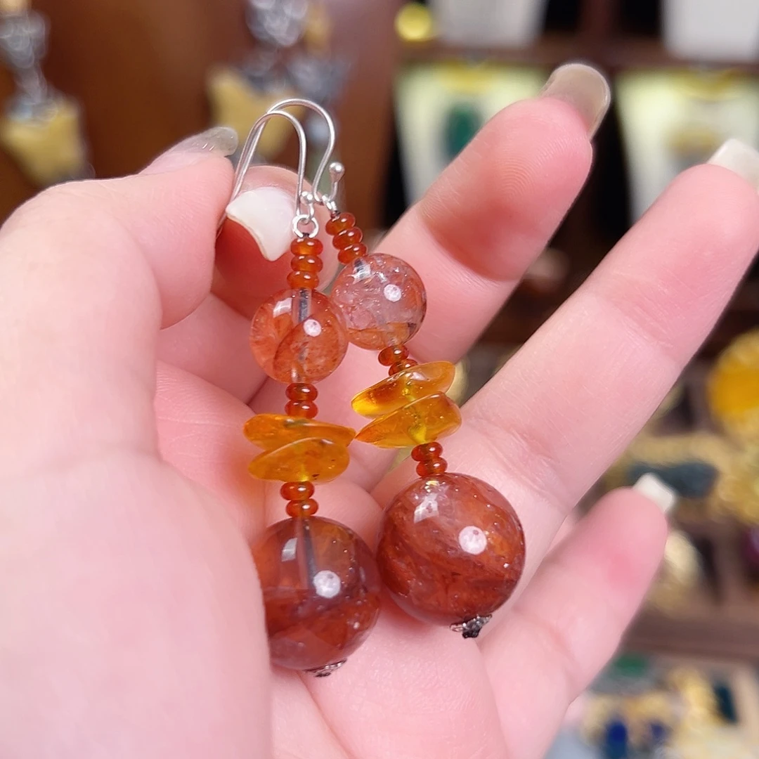 琥珀未镶嵌挂件耳环