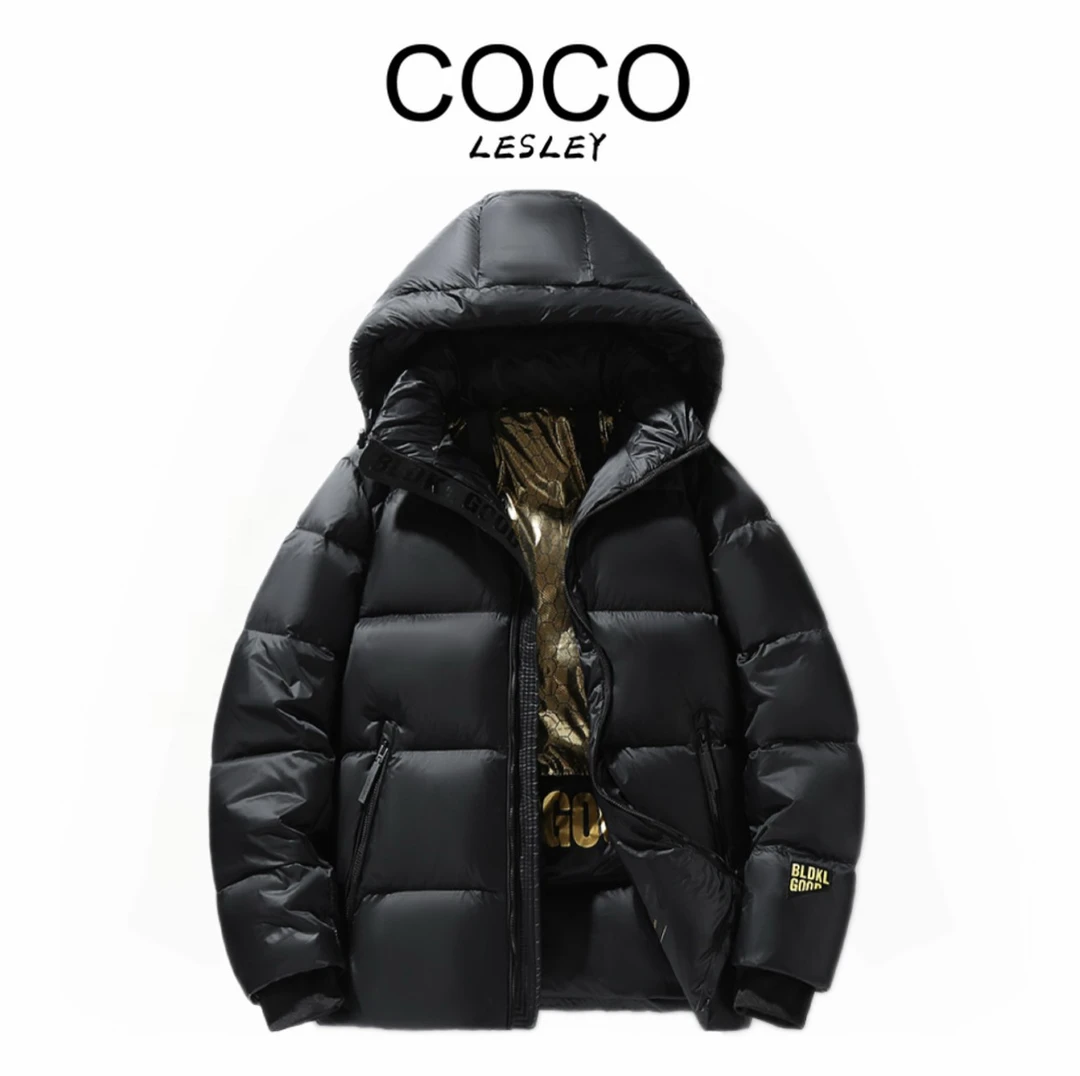 【COCO LESLEY】冬季时尚短款连帽保暖黑金连帽收腰立领男士厚款