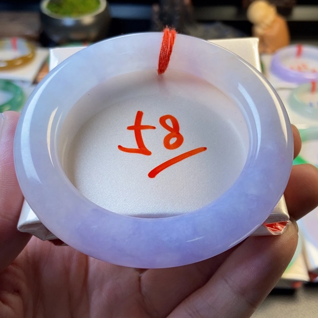 翡翠未镶嵌手镯55冰紫胖圆条