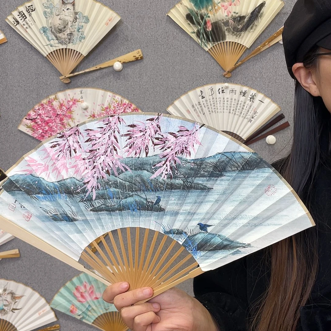 书法8寸玉竹-纯手绘-文玩扇骨（默认粘好）