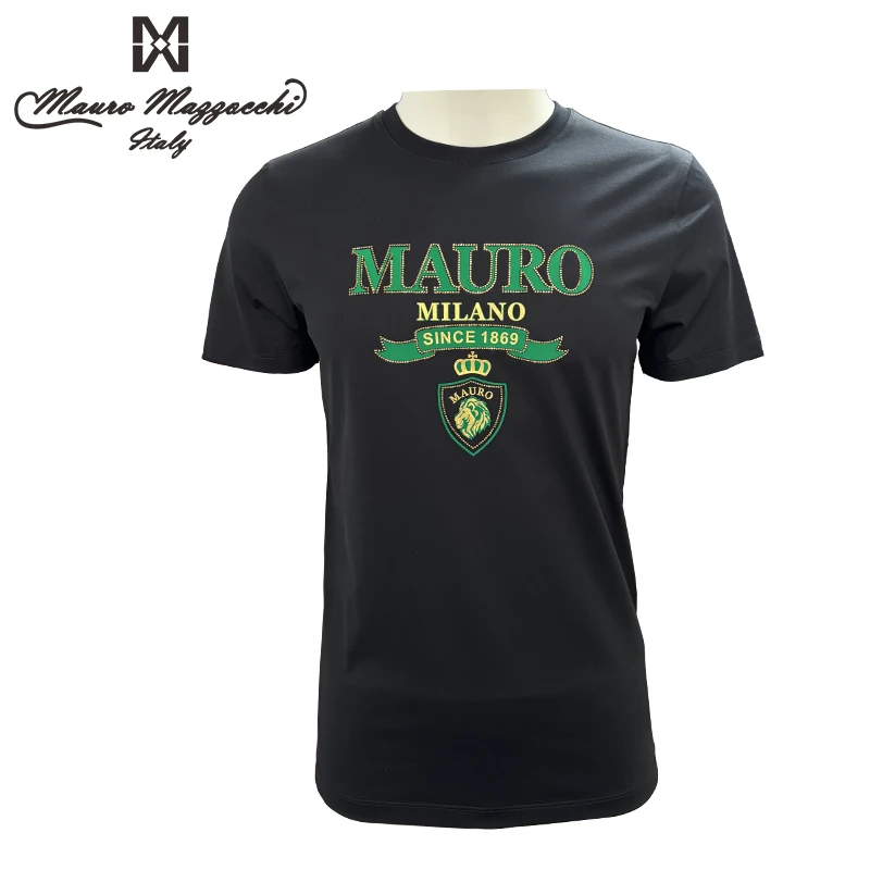 Mauro/玛路烫钻圆领短袖T恤拼色速干透气上衣休闲合身春夏 7356