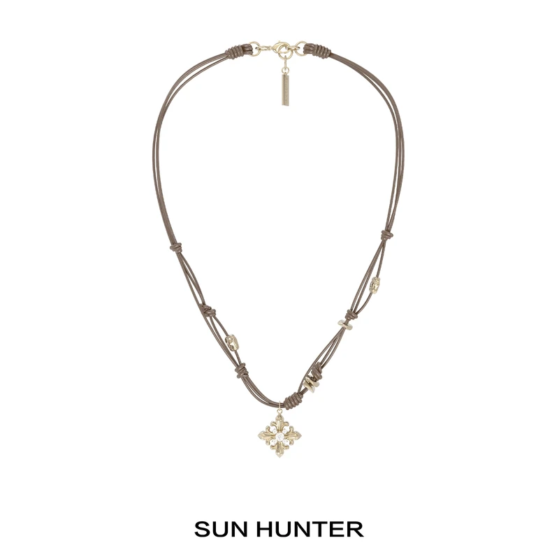 铜合金棉绳项链 三横SUN HUNTER原创鸢尾花编织绳项链复古轻奢