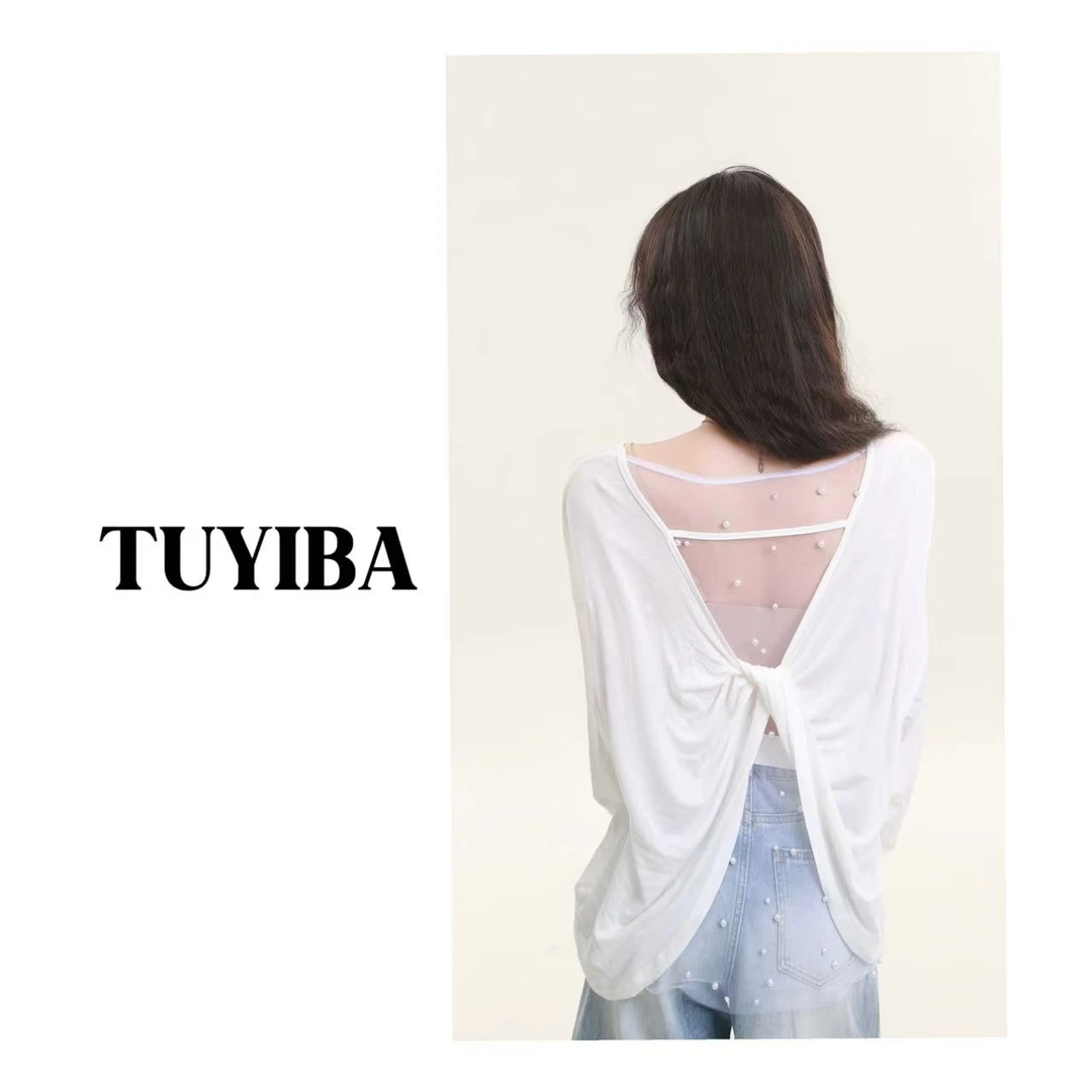 【兔兔】韩版时尚气质露背扭结假两件珍珠上衣 2721