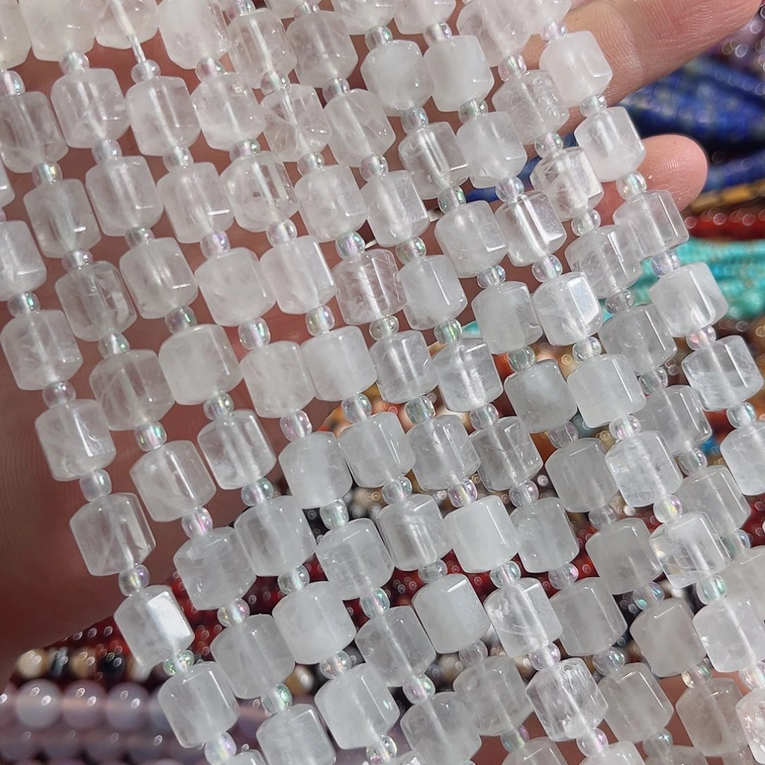 玛瑙/玉髓合金珠宝半成品白水晶六角棱一条8x10mm