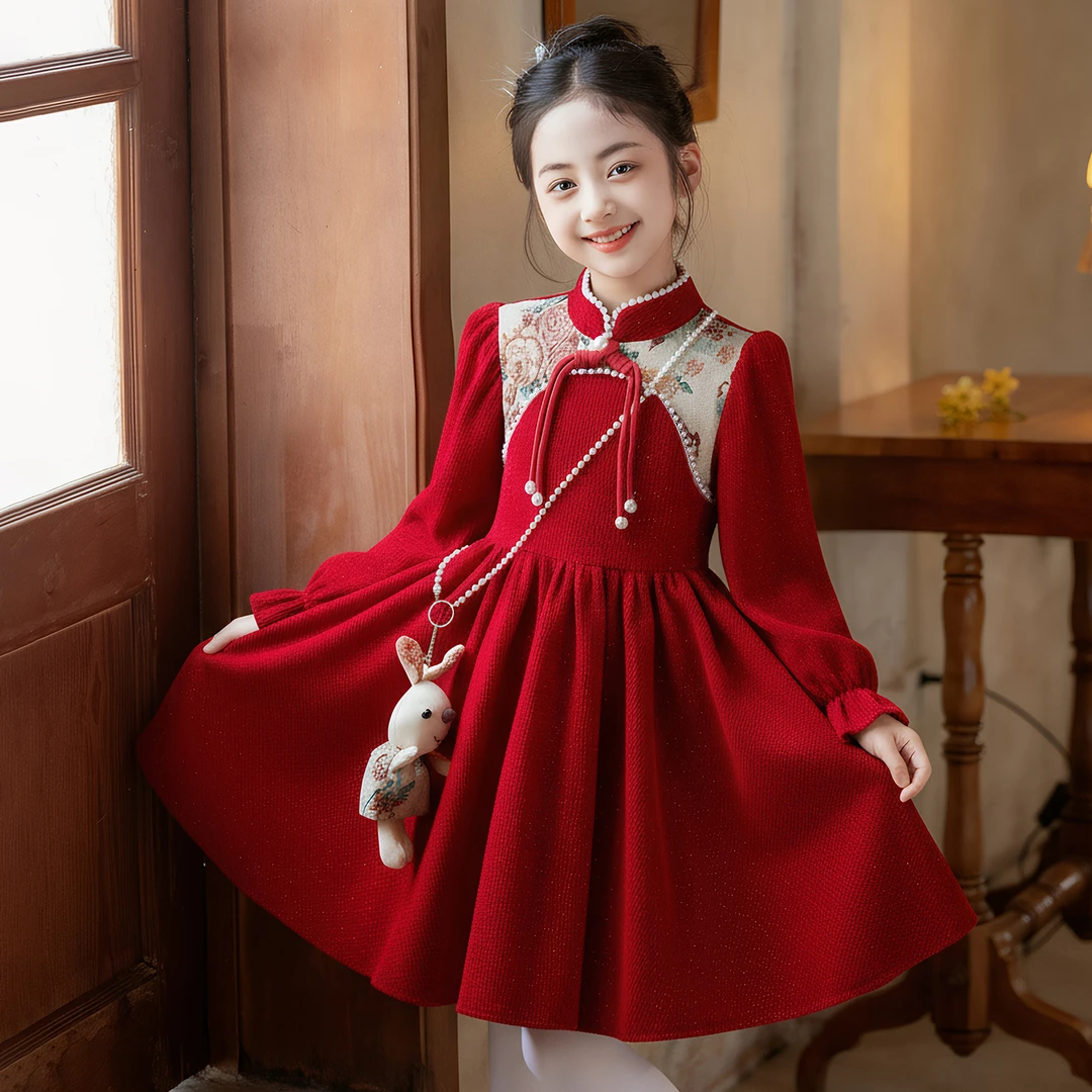 女童连衣裙秋冬2025新款洋气儿童中国风公主裙小女孩长袖高端裙子