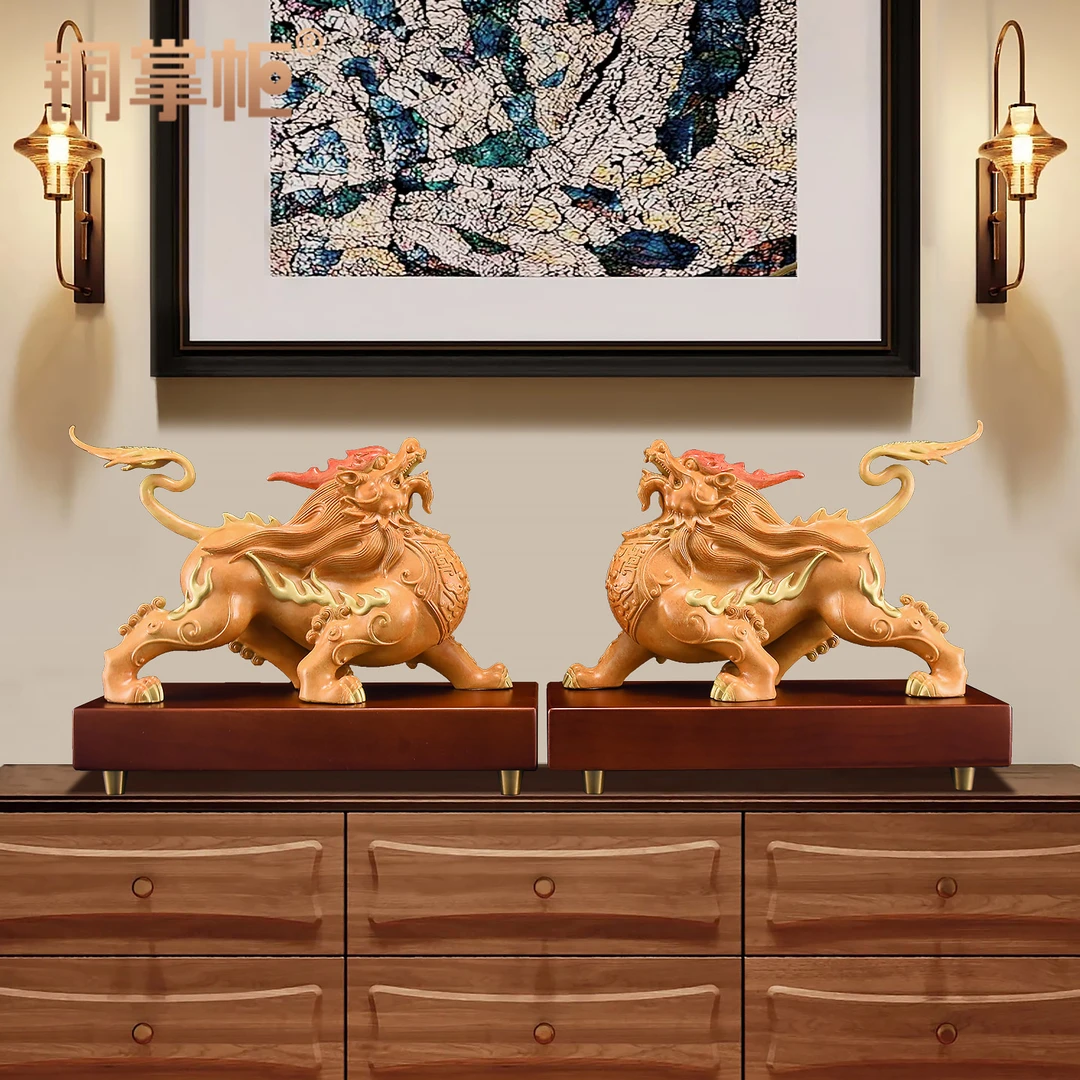 铜掌柜铜貔貅摆件一对彩铜龙头貔貅皮丘家居客厅入户玄关装饰品