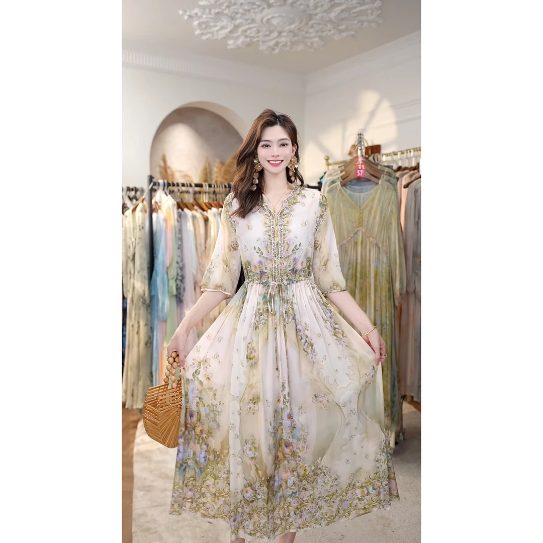 【文文原创】重磅100桑蚕丝连衣裙8E-168-26