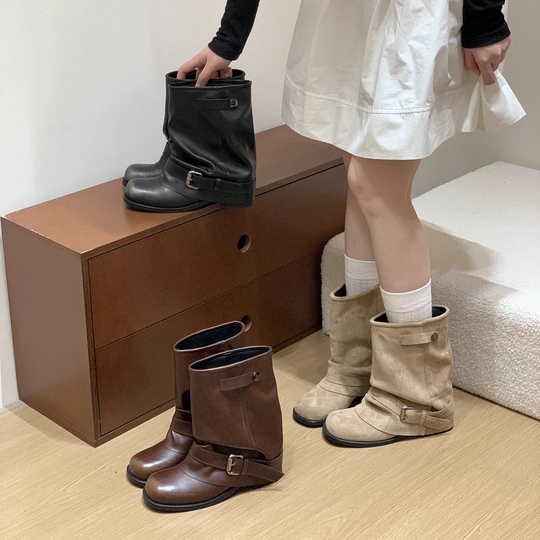 厚底复古棕色马丁靴女2025新款秋冬单靴粗跟短靴显瘦配裙子裤管靴