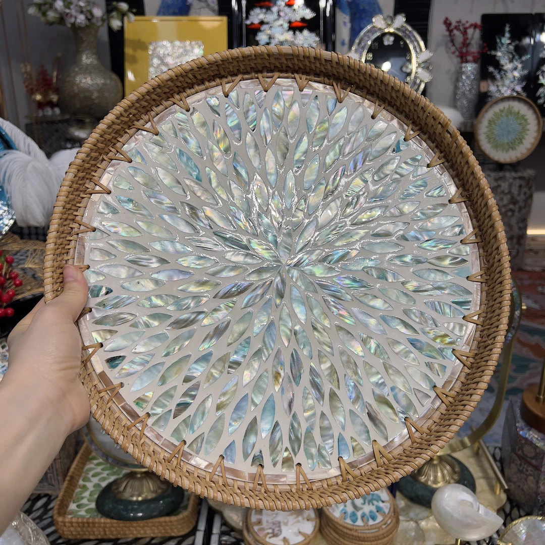 HH-【水蓝圆盘】买一送一越南藤编水果盘35cm送【青草绿】水果盘30cm