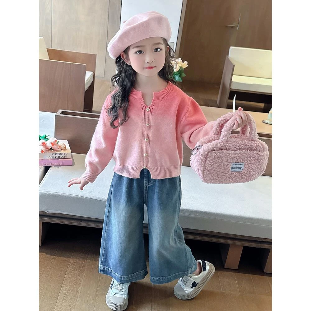 MK&UR.BV女童秋季套装时髦针织衫牛仔裤宝宝早秋衣服潮酷痞帅童装