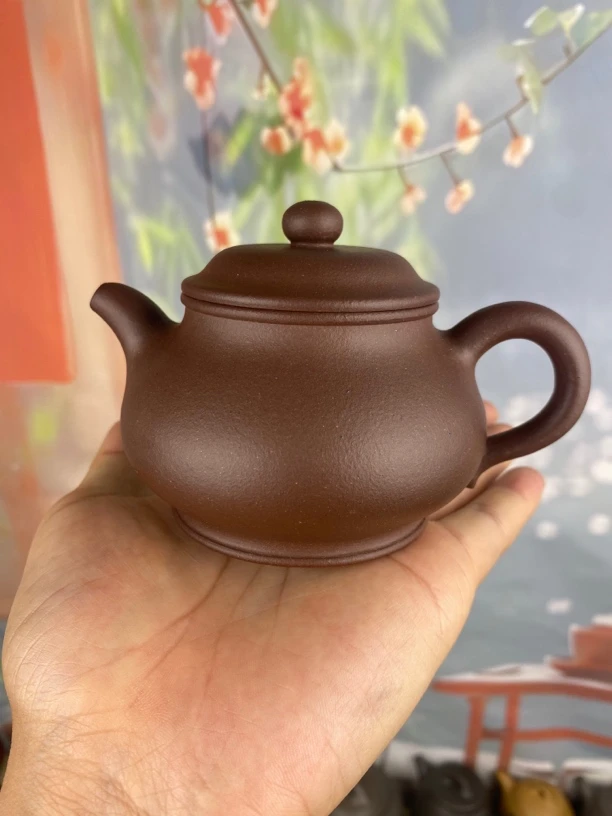 宜兴紫砂壶潘壶0添加羊角山深井紫泥200毫升左右