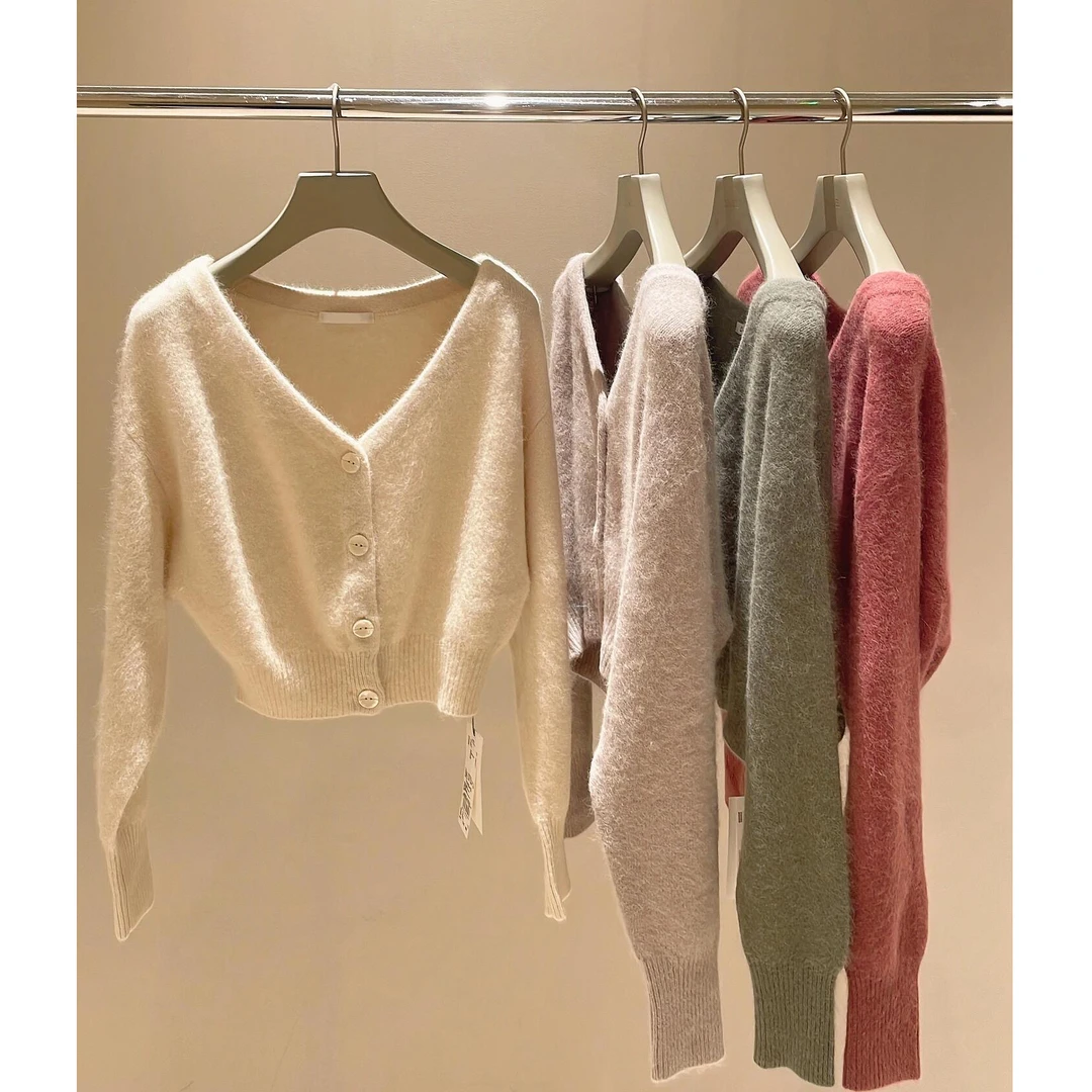 美子酱 日系甜美V领百搭短款毛针织开衫上衣外套女 S4021-3