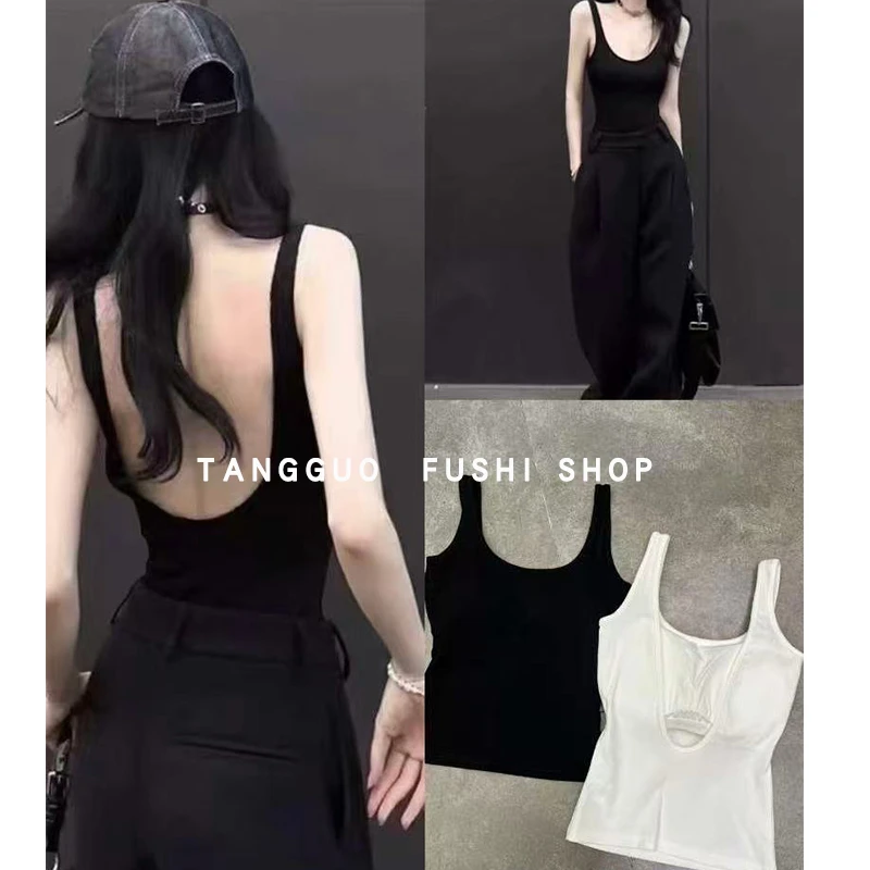 美式设计感露背吊带小背心女夏季美背一体胸垫内搭上衣