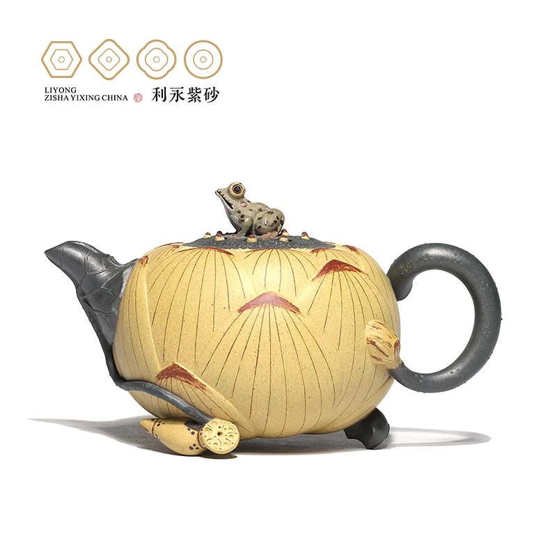 百年利永青蛙荷叶莲子壶原矿段泥390CC国高工黄丽萍宜兴紫砂