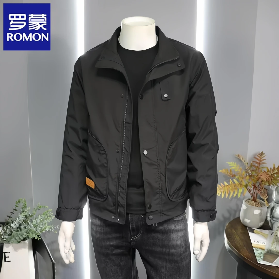 Romon/罗蒙夹克男士2025棒球服春秋款休闲上衣工装百搭潮翻领外套