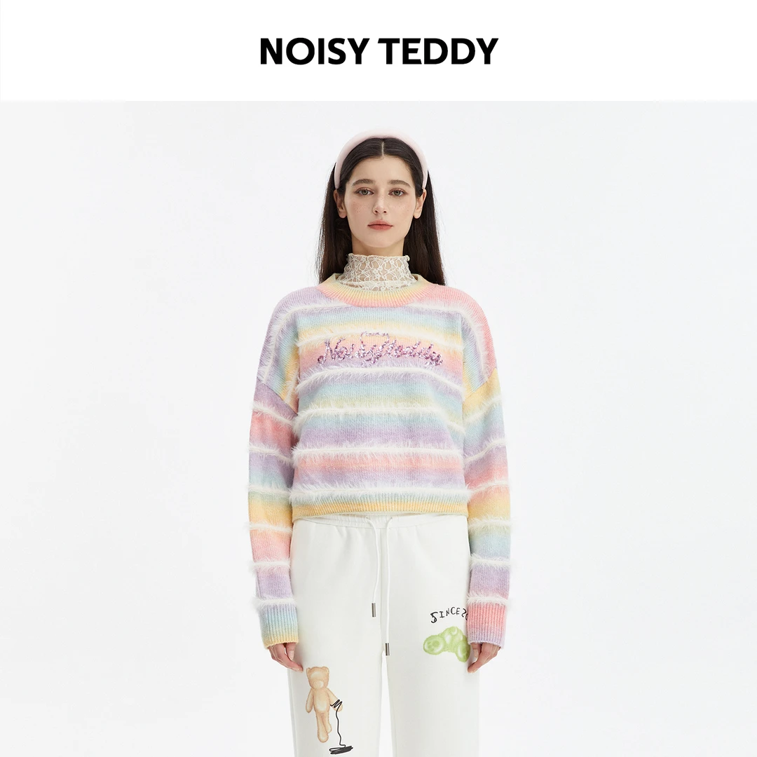 NOISY TEDDY女条纹毛针织衫条纹千金风针织衫打底撞色NT730080162